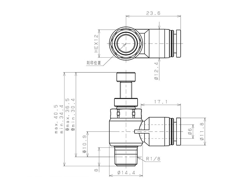 Bản vẽ kỹ thuật Van Tiết Lưu Khí Nén Bằng Nhựa PP Pisco PJSC6-01A-F-C