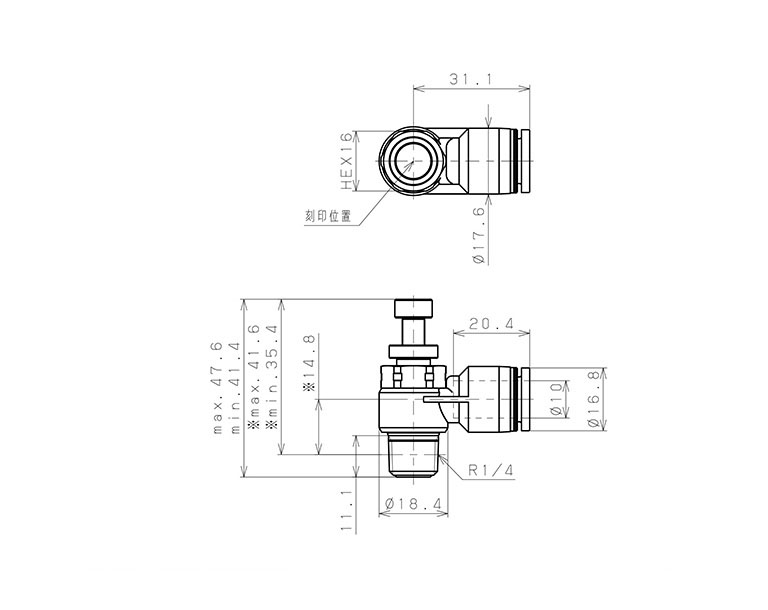 Bản vẽ kỹ thuật Van Tiết Lưu Khí Nén Bằng Nhựa PP Pisco PJSC10-02A-F-C