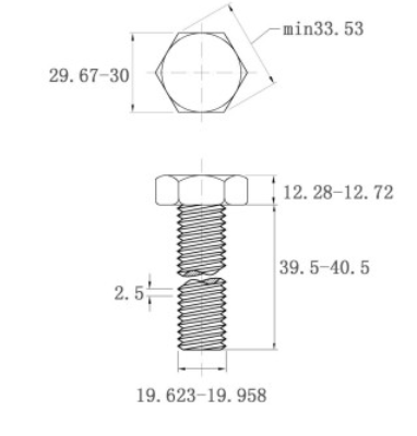 Bản vẽ kỹ thuật Bulong Mạ Kẽm 10.9 DIN933 M20x40