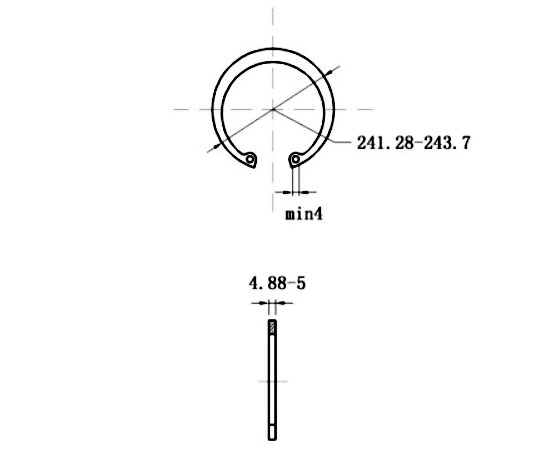 Bản vẽ kỹ thuật Phe Gài Lỗ Thép 65Mn DIN472 D230x5.0