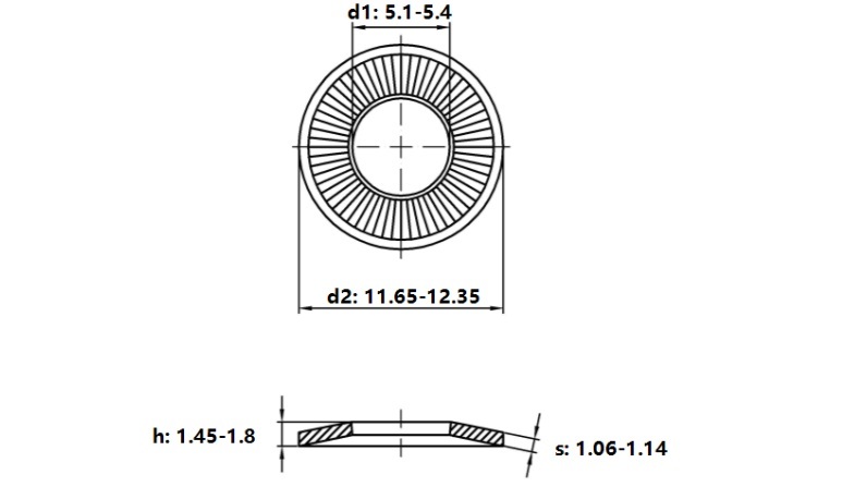 Bản vẽ kỹ thuật Lông Đền Tiếp Xúc Thép Mạ Kẽm NFE25-511 M5