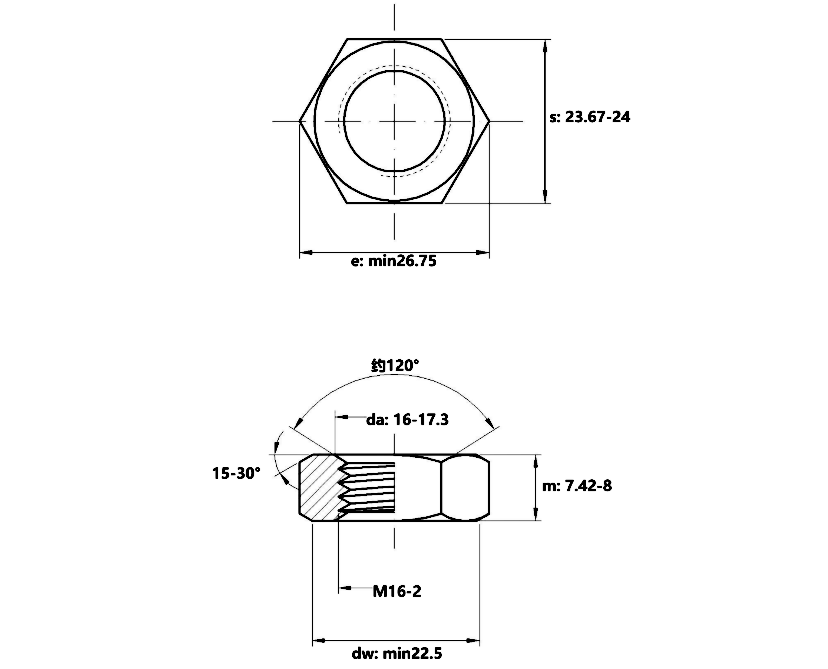Bản vẽ kỹ thuật Tán Mỏng Thép Mạ Kẽm 7 Màu DIN439 M16