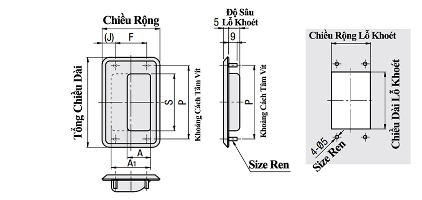 Bản vẽ kỹ thuật Tay Nắm Cửa Âm Inox 304 Đánh Xước W 88 mm x L 138 mm (UWUAN138-B)