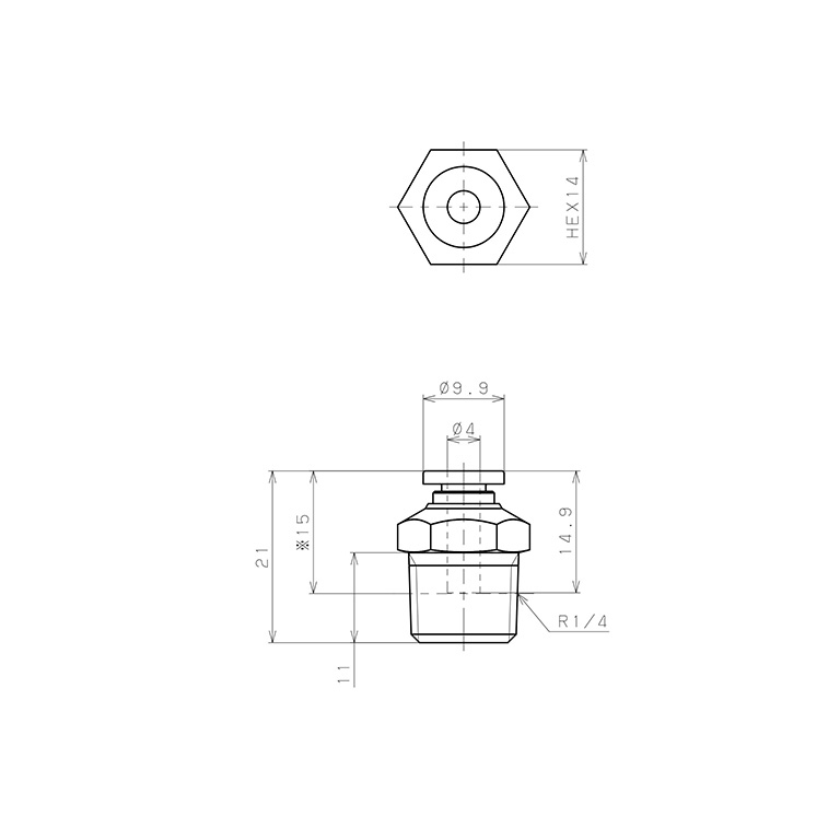 Bản vẽ kỹ thuật Đầu Nối Nhanh Khí Nén Dạng Thẳng Thân Lục Giác Ren Ngoài Pisco SPC4-02