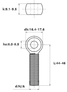 Bản vẽ kỹ thuật Bulong Mắt Inox 304 M10x45 (Suốt)