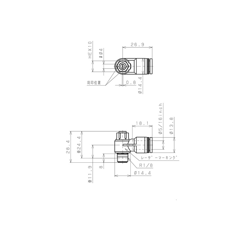 Bản vẽ kỹ thuật Van Tiết Lưu Khí Nén Đầu Vít Dẹp Pisco JSDC5/16-01BW
