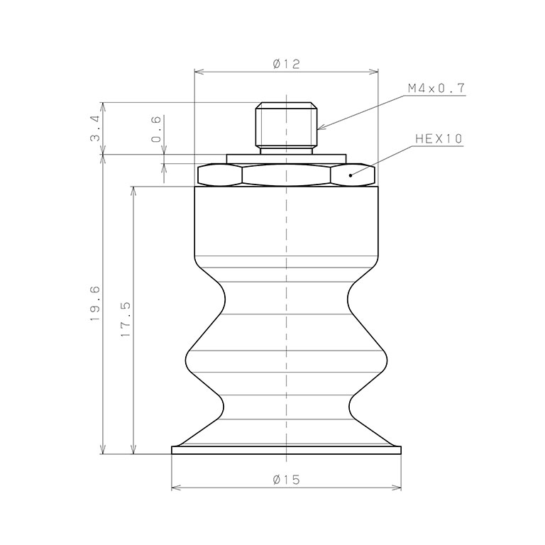 Bản vẽ kỹ thuật Bộ Nấm Hút Chân Không Có Vít Ren, Cao Su Nitrile - NBR, O.D 15 mm, Pisco VP15LBN-M4