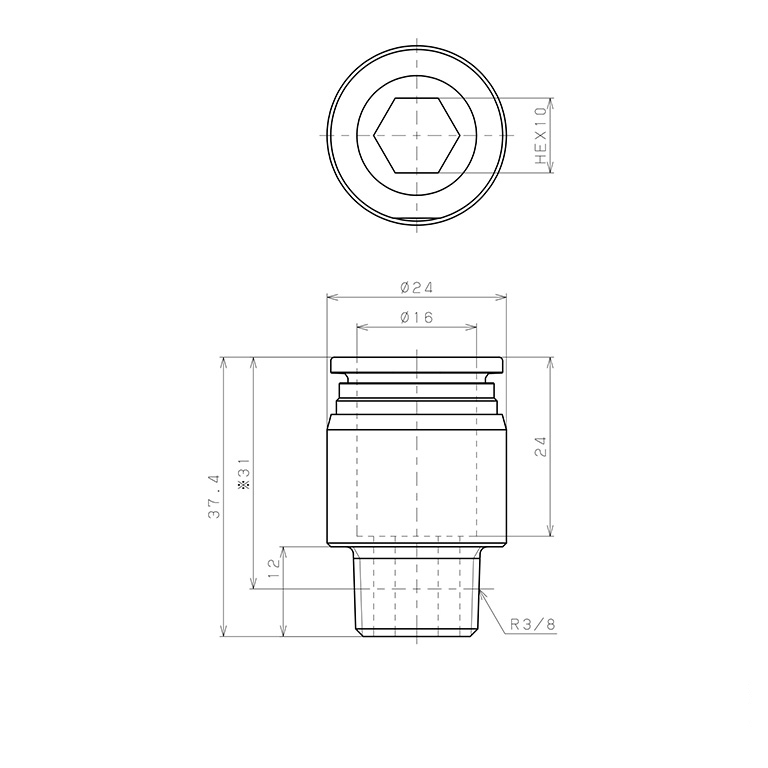 Bản vẽ kỹ thuật Đầu Nối Nhanh Khí Nén Dạng Thẳng Ren Ngoài Pisco SSPOC16-03-X-C
