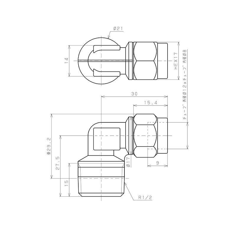 Bản vẽ kỹ thuật Đầu Ngạnh Nối Ống Có Đai Ốc Xiết Dạng Cong 90° Ren Ngoài Pisco NKL1280-04