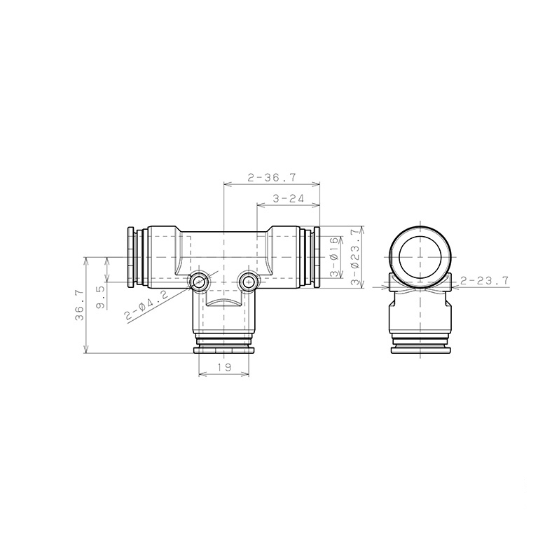 Bản vẽ kỹ thuật Đầu Nối Nhanh Khí Nén Chữ T Pisco SSPE16-X-C