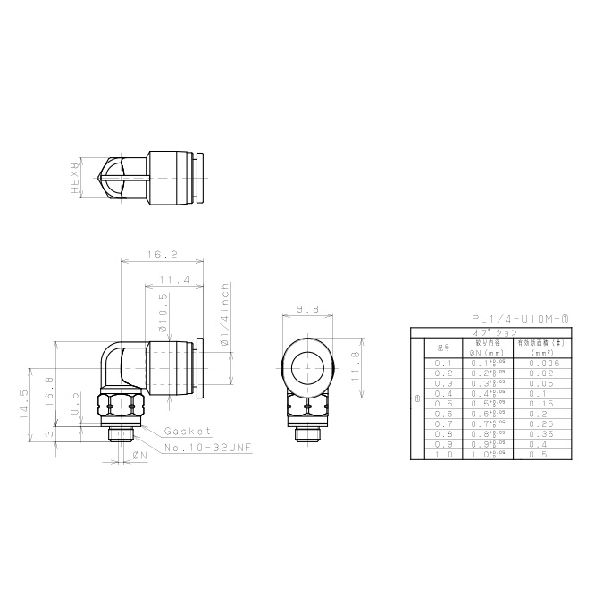 Bản vẽ kỹ thuật Đầu Nối Nhanh Khí Nén Lỗ Trích Khí Nhỏ Pisco PL1/4-U10M-1.0