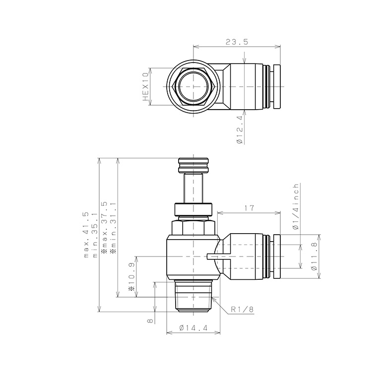 Bản vẽ kỹ thuật Van Tiết Lưu Khí Nén Chân Kim Pisco JNC1/4-01-C