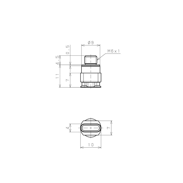 Bản vẽ kỹ thuật Bộ Nấm Hút Chân Không Hình Oval Bầu Dục Có Vít Ren, Silicone,  O.D 4x10 mm, Pisco VP4x10ES-M6