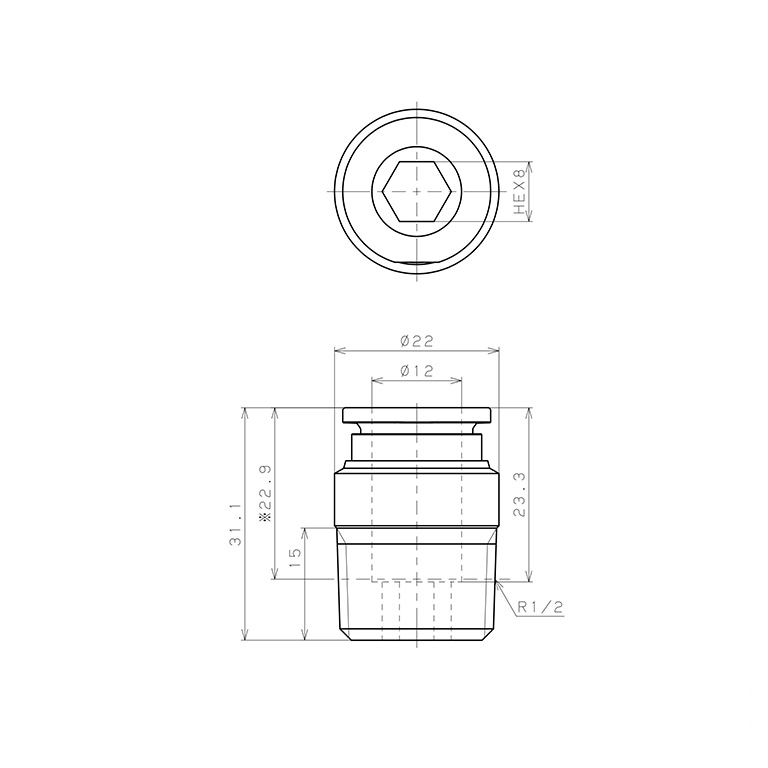 Bản vẽ kỹ thuật Đầu Nối Nhanh Khí Nén Dạng Thẳng Ren Ngoài Pisco SSPOC12-04-TP