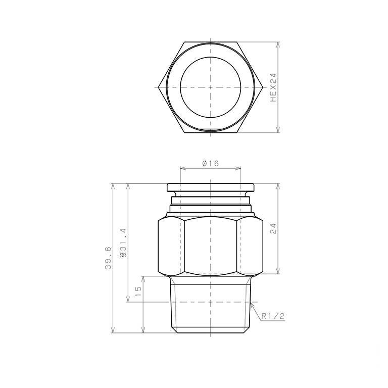 Bản vẽ kỹ thuật Đầu Nối Nhanh Khí Nén Dạng Thẳng Thân Lục Giác Ren Ngoài Pisco SSPC16-04-X-TP-C