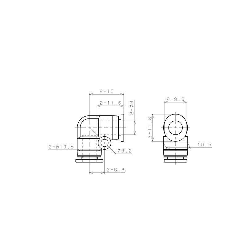 Bản vẽ kỹ thuật Đầu Nối Nhanh Khí Nén Cong 90° Pisco PV6M-C