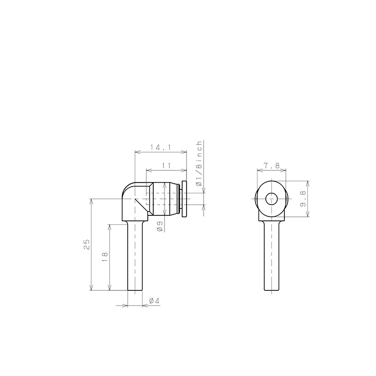 Bản vẽ kỹ thuật Đầu Nối Nhanh Khí Nén Giữa Ống Khí Và Fitting Dạng Nối Giảm Cong 90° Pisco PLGJ4-1/8M
