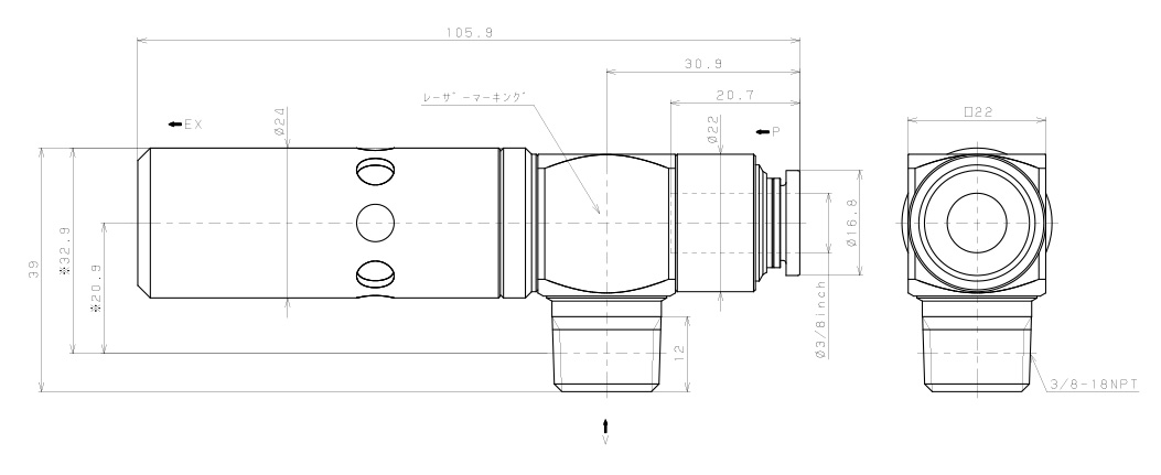 Bản vẽ kỹ thuật Bộ Tạo Chân Không Dòng VM - VC Pisco VCE20-N3-3/8C