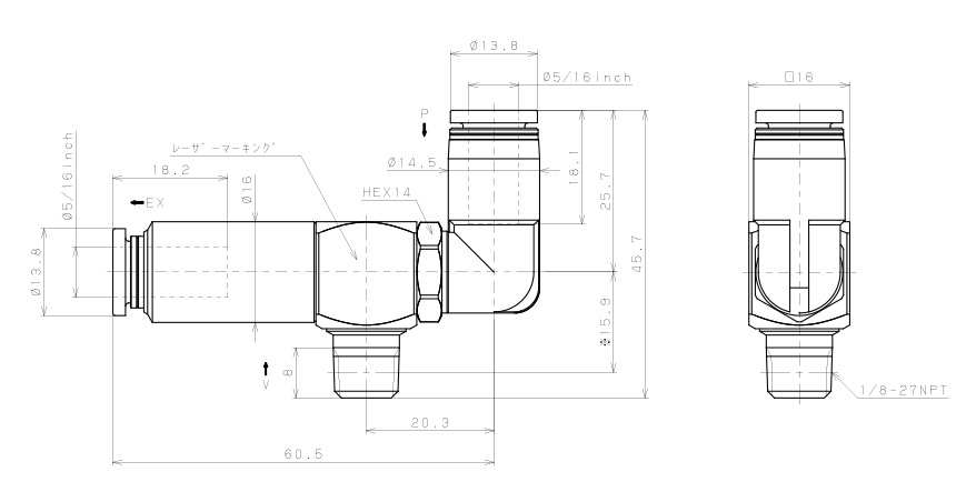 Bản vẽ kỹ thuật Bộ Tạo Chân Không Dòng VM - VC Pisco VCH07-N1-5/16LJ