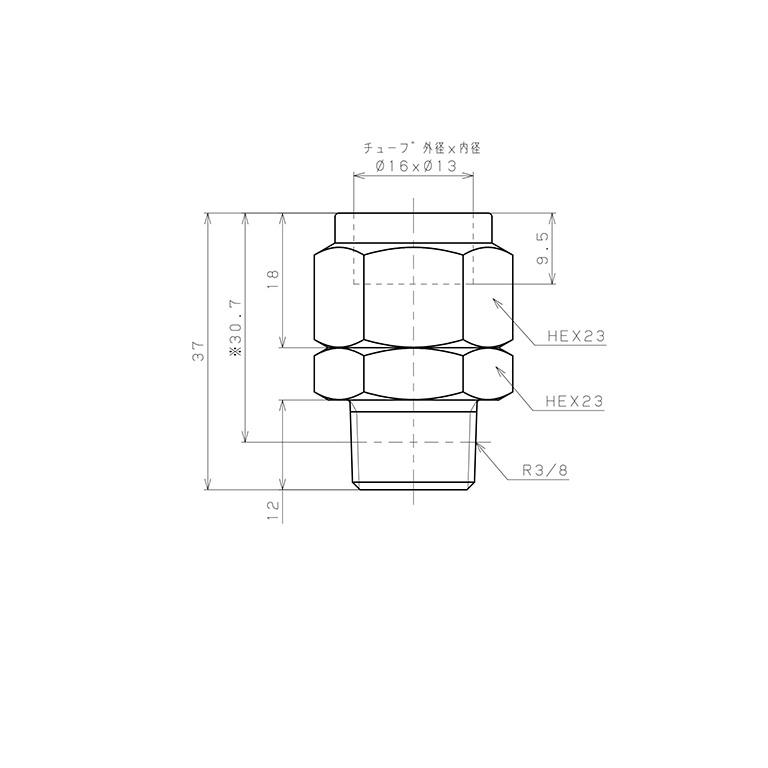 Bản vẽ kỹ thuật Đầu Ngạnh Nối Ống Có Đai Ốc Xiết Dạng Thẳng Thân Lục Giác Ren Ngoài Pisco NSC1613-03-TP