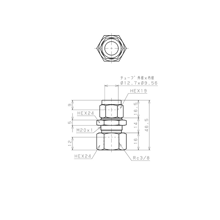 Bản vẽ kỹ thuật Đầu Ngạnh Nối Ống Có Đai Ốc Xiết Dạng Lắp Vách Ren Trong Pisco NSMF1/2-03