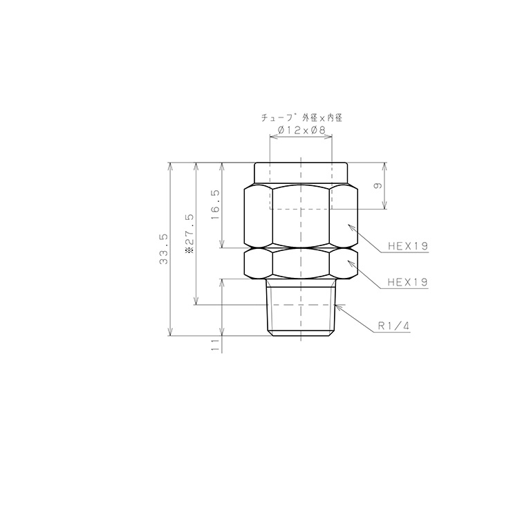 Bản vẽ kỹ thuật Đầu Ngạnh Nối Ống Có Đai Ốc Xiết Dạng Thẳng Thân Lục Giác Ren Ngoài Pisco NSC1280-02-TP