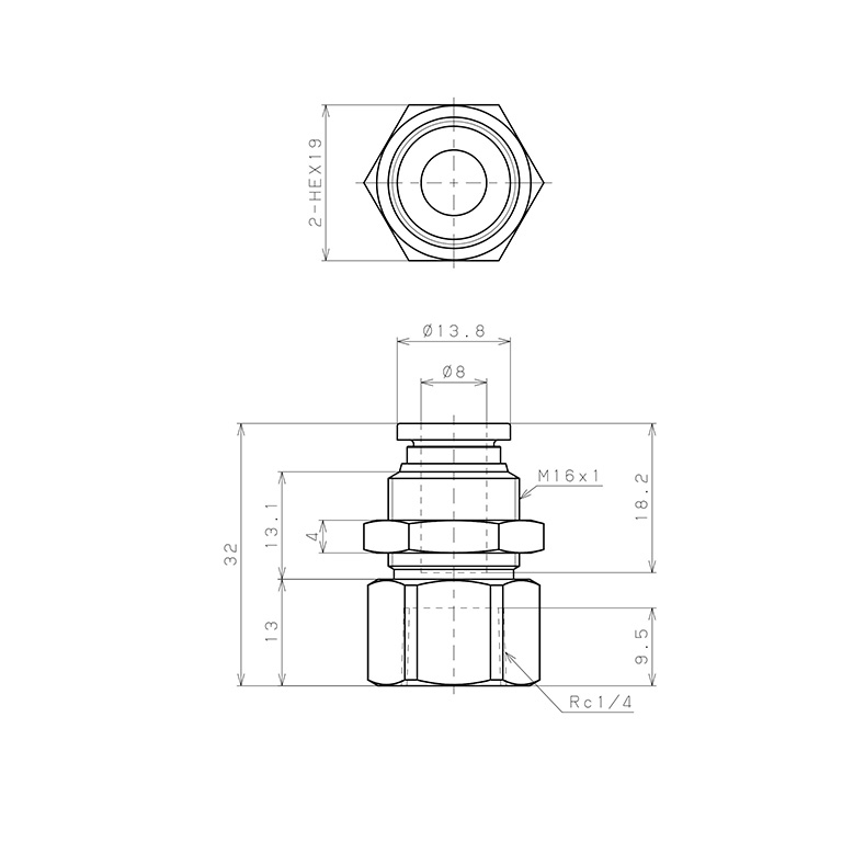 Bản vẽ kỹ thuật Đầu Nối Nhanh Khí Nén Dạng Thẳng Ren Trong Ngoài Pisco SPMF8-02