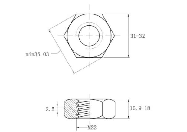 Bản vẽ kỹ thuật Tán Thép Đen 8.8 DIN934 M22
