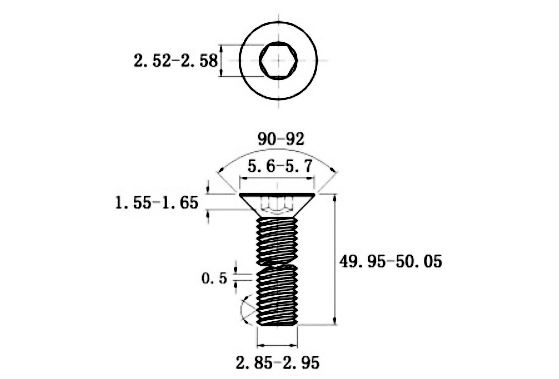 Bản vẽ kỹ thuật Lục Giác Chìm Col Thép Đen 10.9 DIN7991 M3x50
