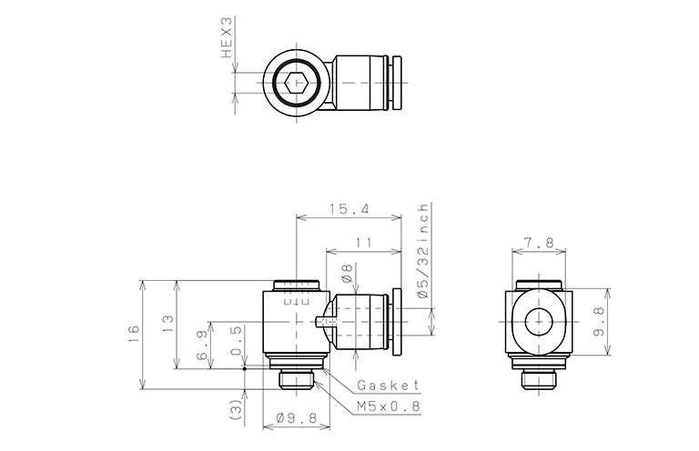 Bản vẽ kỹ thuật Đầu Nối Nhanh Khí Nén Dạng Cong 90° Đầu Lục Giác Chìm Ren Ngoài Pisco POL5/32-U10MU
