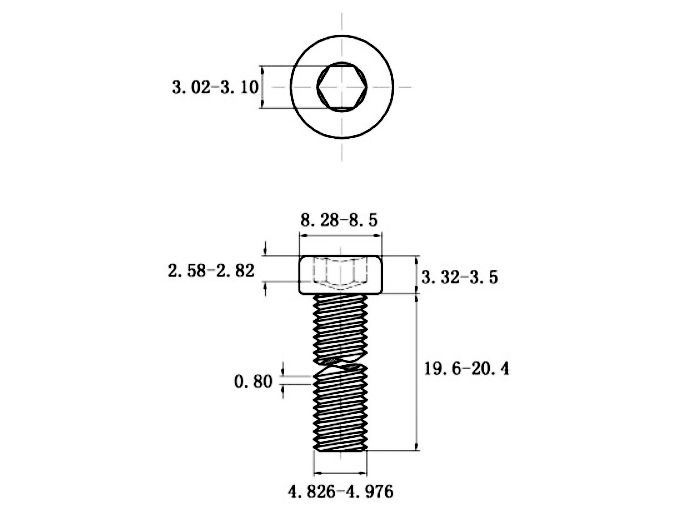 Bản vẽ kỹ thuật Lục Giác Trụ Đầu Thấp Thép Đen 12.9 DIN7984 M5x20