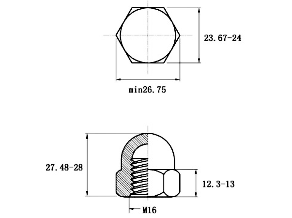 Bản vẽ kỹ thuật Tán Bầu Inox 304 DIN1587 M16