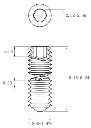 Bản vẽ kỹ thuật Vít Trí Đuôi Nhọn Inox 304 DIN914 M5x6
