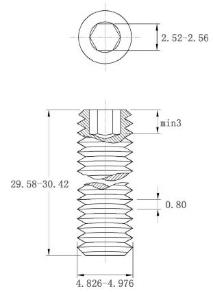 Bản vẽ kỹ thuật Vít Trí Đuôi Bằng Thép Đen 10.9 DIN913 M5x30