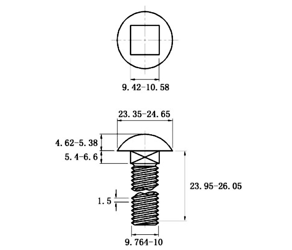 Bản vẽ kỹ thuật Bulong Cổ Vuông Thép Mạ Kẽm 4.8 DIN603 M10x25