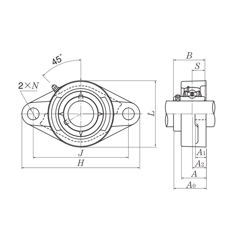 Bản vẽ kỹ thuật Gối Đỡ Vòng Bi Cầu Mặt Bích Hình Thoi d40 mm NTN UCFL208D1