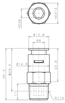 Bản vẽ kỹ thuật Đầu Nối Nhanh Khí Nén Dạng Thẳng Thân Lục Giác Ren Ngoài Pisco APC8-02