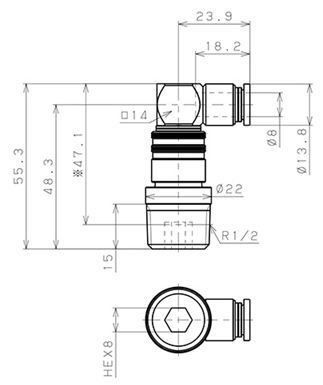 Bản vẽ kỹ thuật Bộ Đầu Nối Nhanh Ống Dẫn Điều Khiển Nhiệt Độ Khuôn Đúc Dạng Cong 90° Pisco AKL10-804