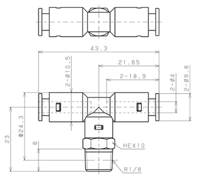 Bản vẽ kỹ thuật Đầu Nối Nhanh Khí Nén Dạng Chữ T Ren Ngoài Pisco APB4-01-E