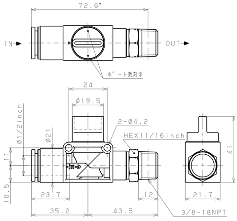 Bản vẽ kỹ thuật Van Tay Khí Nén Pisco HV1/2-N3-2U