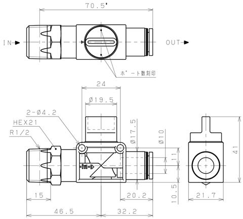 Bản vẽ kỹ thuật Van Tay Khí Nén Pisco HV04-10W