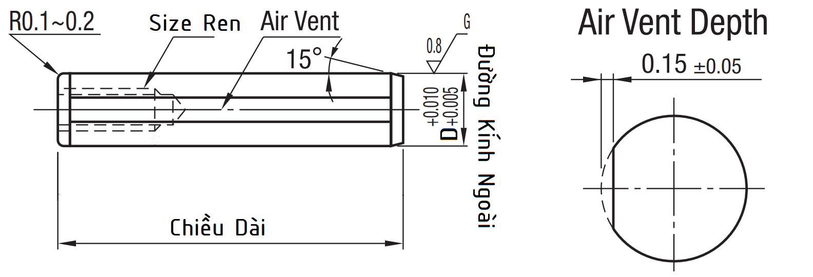 Bản vẽ kỹ thuật Chốt Định Vị Ren Trong Inox 420 D12x40 MSTPC12-40 (+0.005/+0.01)