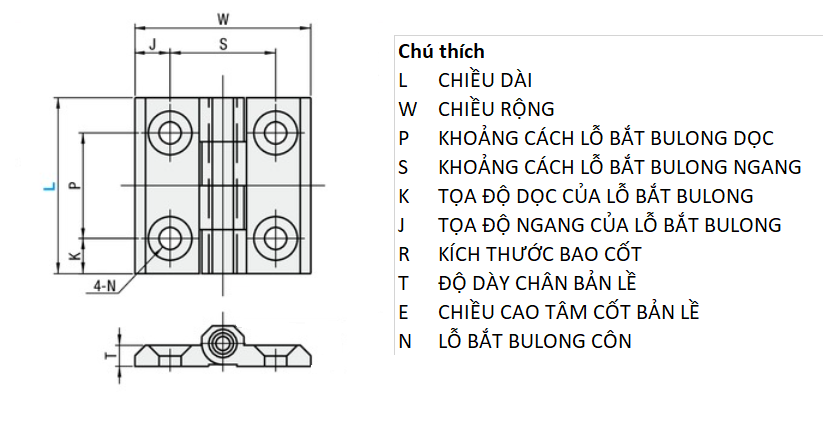 Bản vẽ kỹ thuật Bản Lề Lá Đúc Kẽm Hợp Kim Sơn Tĩnh Điện Màu Đen (C-HHSZB40) L 40 mm