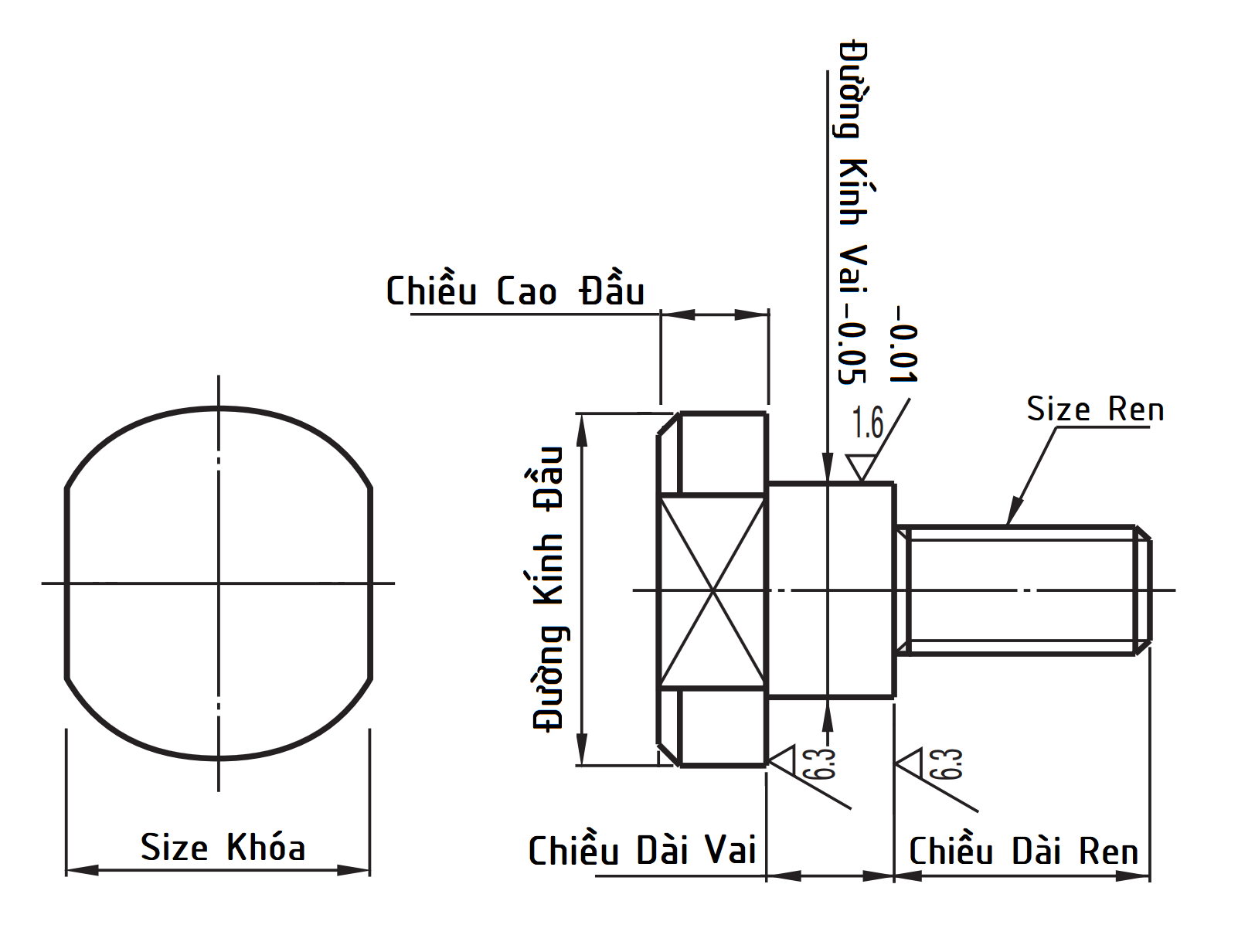 Bản vẽ kỹ thuật Bulong Vai Vặn Bằng Cờ Lê D5x2 CBDW5-2