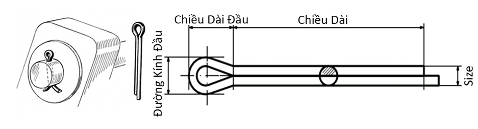 Bản vẽ kỹ thuật Chốt Chẻ Inox 304 (Chốt Bi) GB91 D2x40mm (50Cái/Bịch)