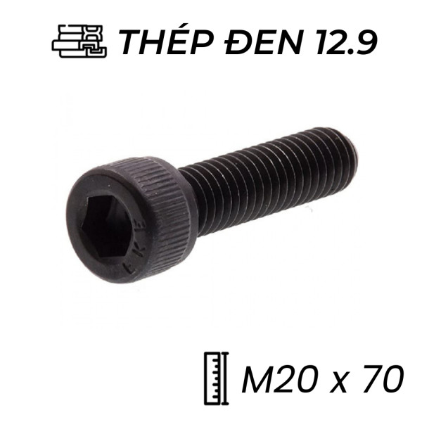 Lục Giác Chìm Đầu Trụ Thép Đen 12.9 DIN912 M20x70