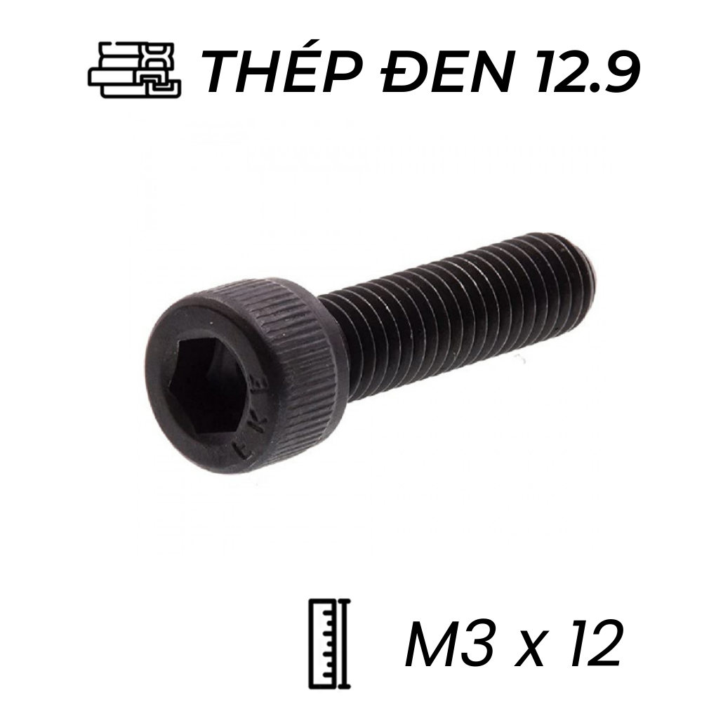 Lục Giác Chìm Đầu Trụ Thép Đen 12.9 DIN912 M3x12