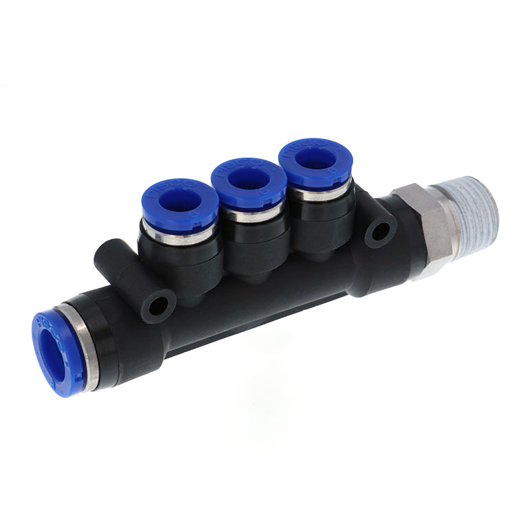Đầu Nối Nhanh Khí Nén Dạng Chữ T Bốn Nhánh Ren Ngoài Pisco SPKD10-8-03-UC