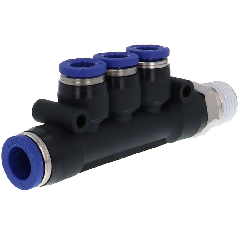 Đầu Nối Nhanh Khí Nén Dạng Chữ T Bốn Nhánh Ren Ngoài Pisco PKD8-4-02SUS