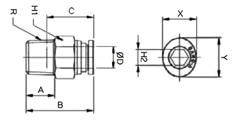Bản vẽ kỹ thuật Đầu Nối Khí Thẳng Ren Ngoài SANG-A GPC0601